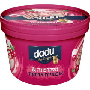 גלידת בטעם מסקרפונה וסירופ אוכמניות אדומות