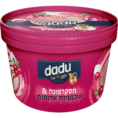 גלידת בטעם מסקרפונה וסירופ אוכמניות אדומות