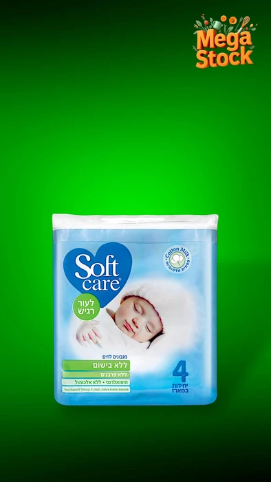 מגבונים לחים Soft Care לעור רגיש ללא בישום, מארז רביעייה