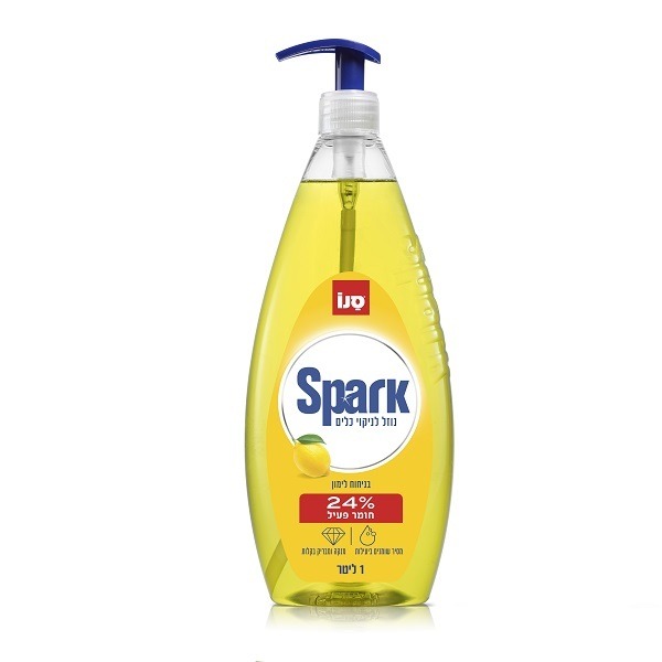 נוזל כלים SPARK לימון + משאבה - 1 ליטר