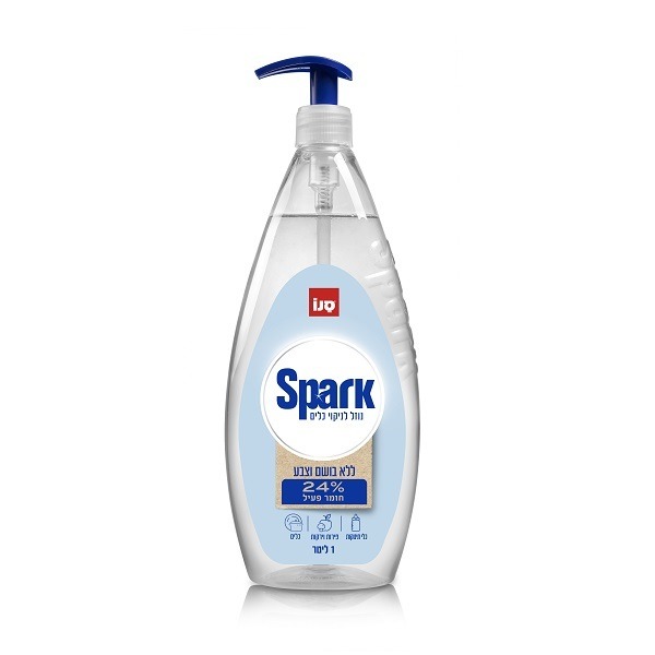 נוזל כלים SPARK ללא צבע ובושם + משאבה - 1 ליטר