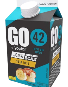 משקה יוגורט חלבון GO בטעם בננה וקרמל, 42 גרם חלבון, 500 מ״ל