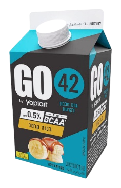 משקה יוגורט חלבון GO בטעם בננה וקרמל, 42 גרם חלבון, 500 מ״ל