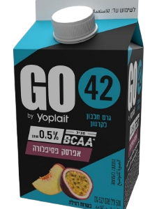 משקה יוגורט חלבון GO בטעם אפרסק ופסיפלורה, 42 גרם חלבון, 500 מ״ל