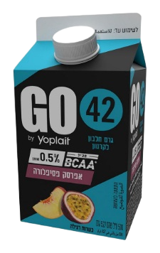 משקה יוגורט חלבון GO בטעם אפרסק ופסיפלורה, 42 גרם חלבון, 500 מ״ל