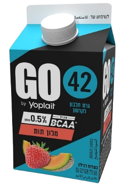 משקה יוגורט חלבון יופלה GO בטעם מלון ותות, 42 גרם חלבון, 500 מ״ל