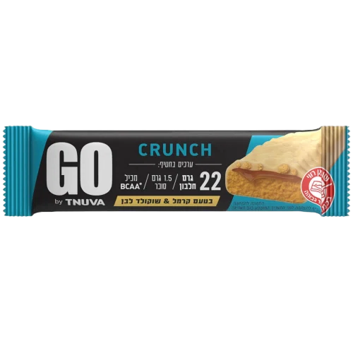 חטיף חלבון GO קראנץ׳ בטעם קרמל ושוקולד לבן, 62 גרם