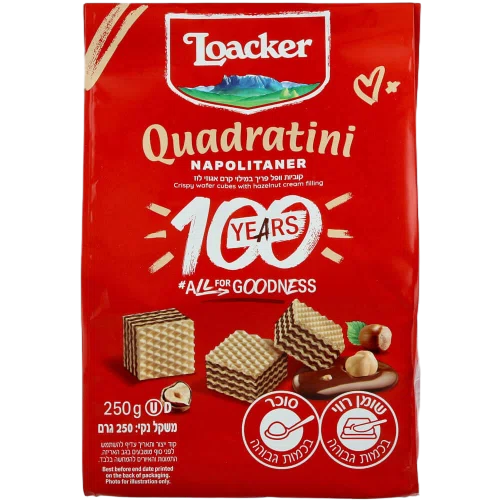 וופל Loacker בטעם אגוזי לוז, 250 גרם