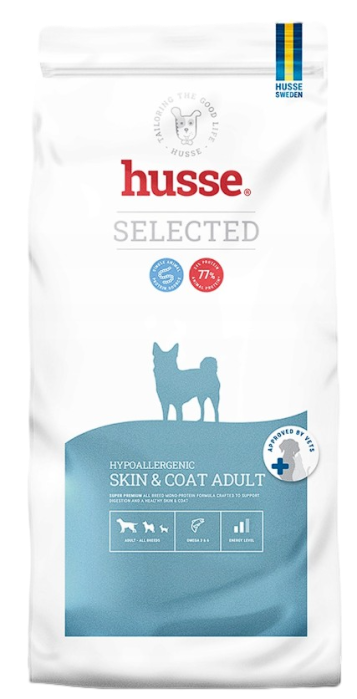 Husse Hypoallergenic Skin & Coat מזון יבש היפואלרגני לכלבים בוגרים, סלמון